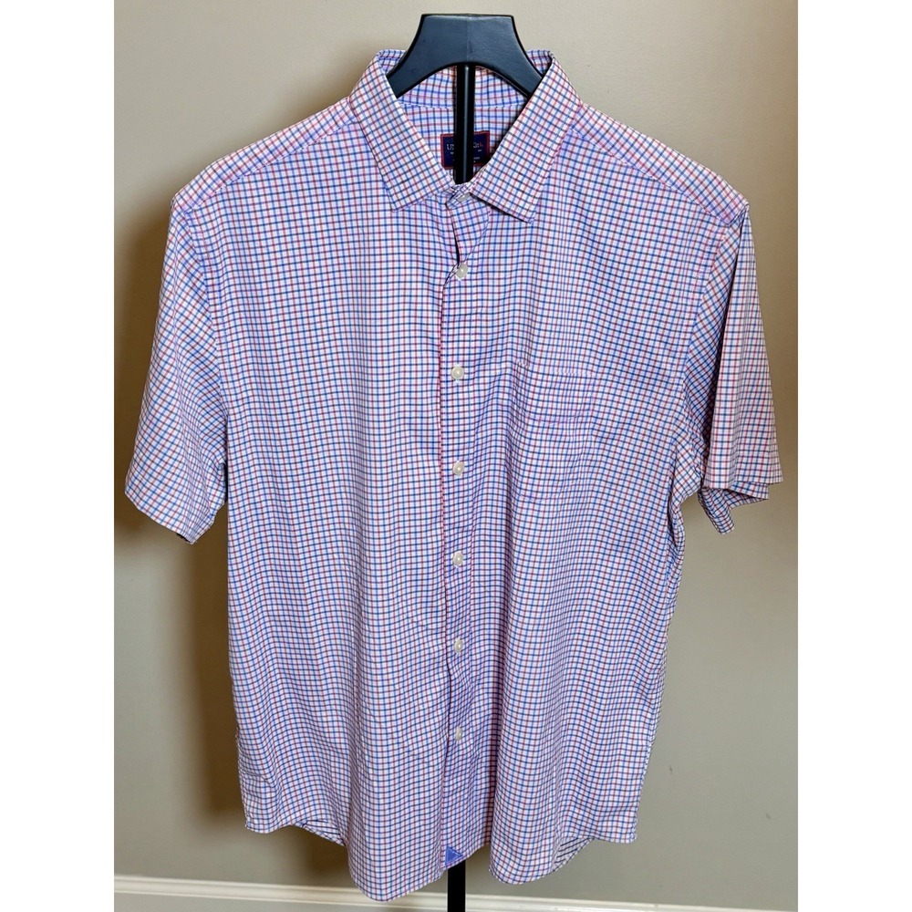 UNTUCKit Kemmeter Mens Short Sleeve Plaid Button Up Shirt Large Red Blue 33996